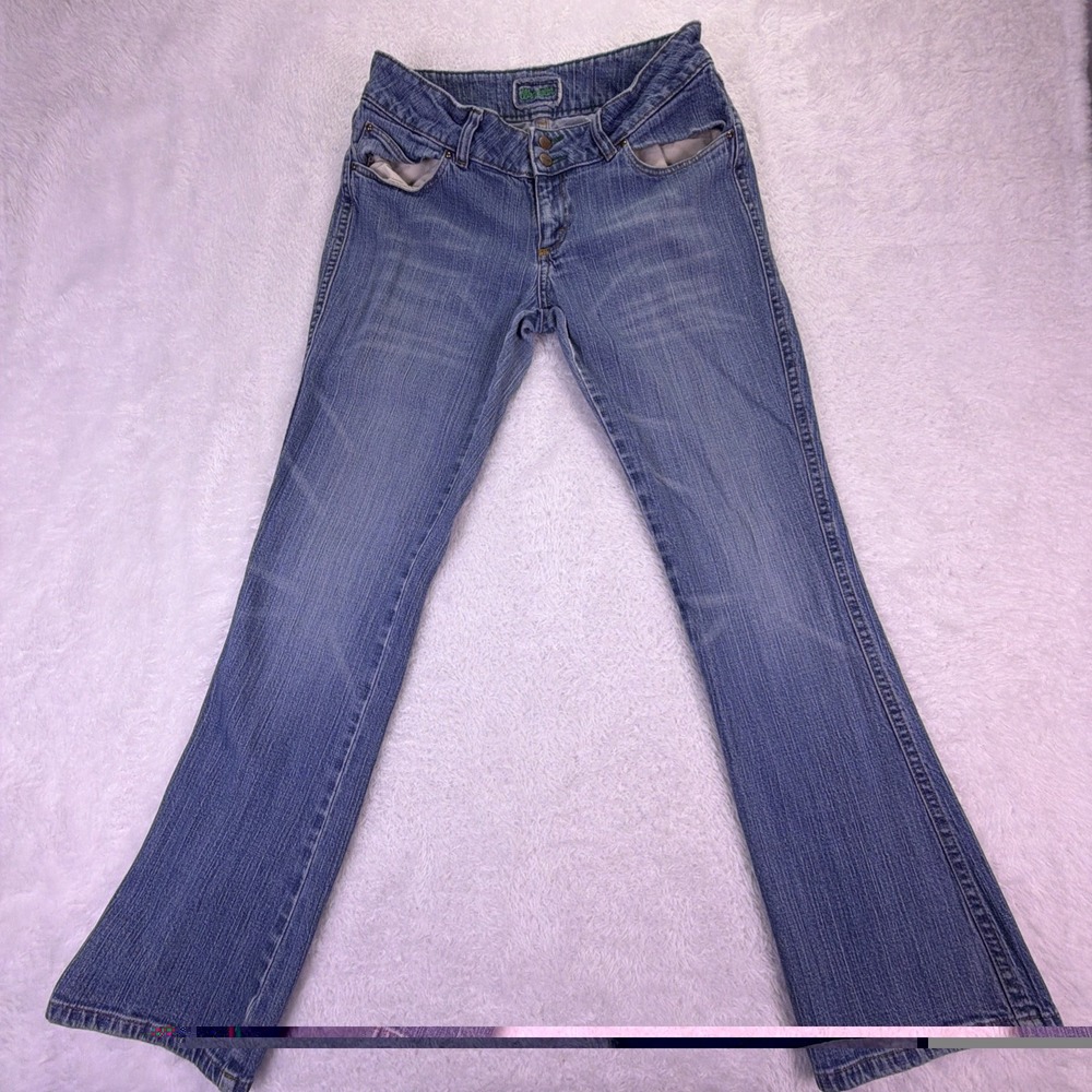 Vintage Wrangler Jeans Womens 31x30 Low Rise Bootcut Green Logo